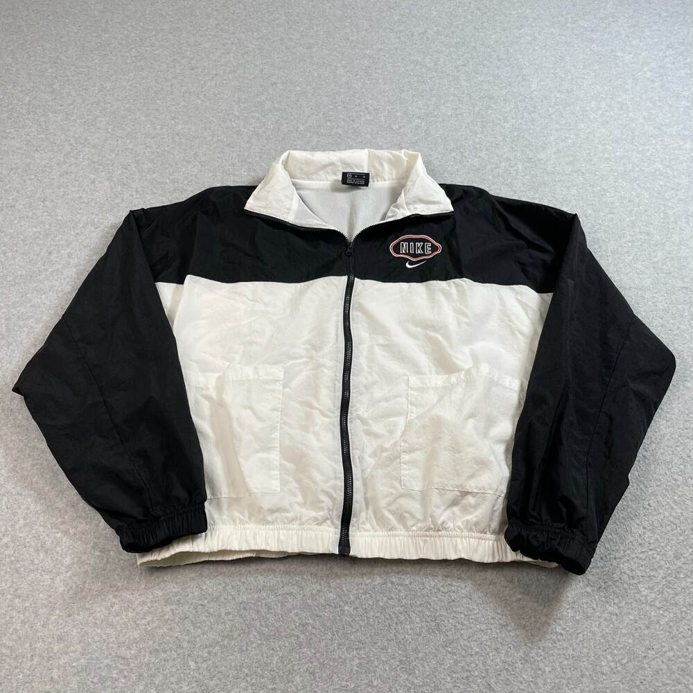 Nike Jacket Woman Medium White Coloblock Logo Swoosh Full Zip Sporty Gym Y2K